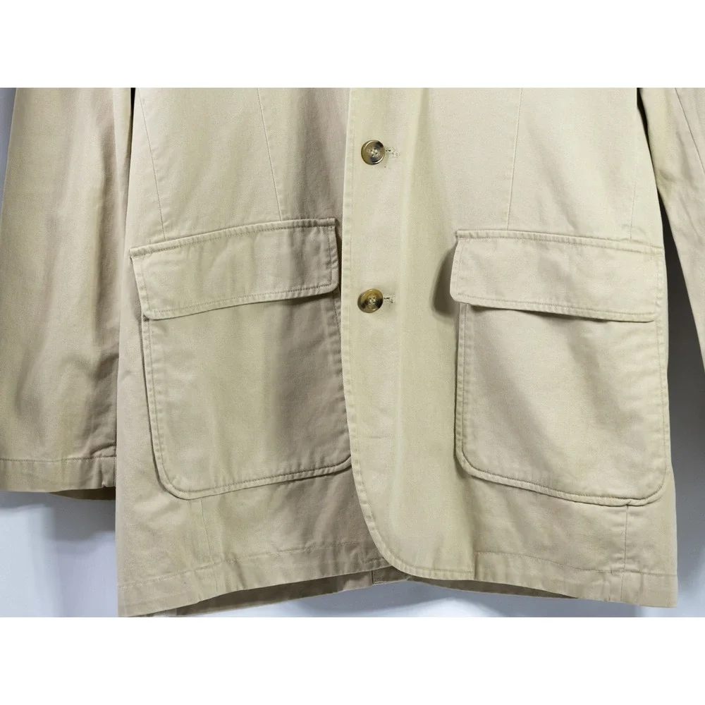 Mens Khaki Cotton Twill 3-Button Field Blazer Jacket Tan Tailored Sport Coat